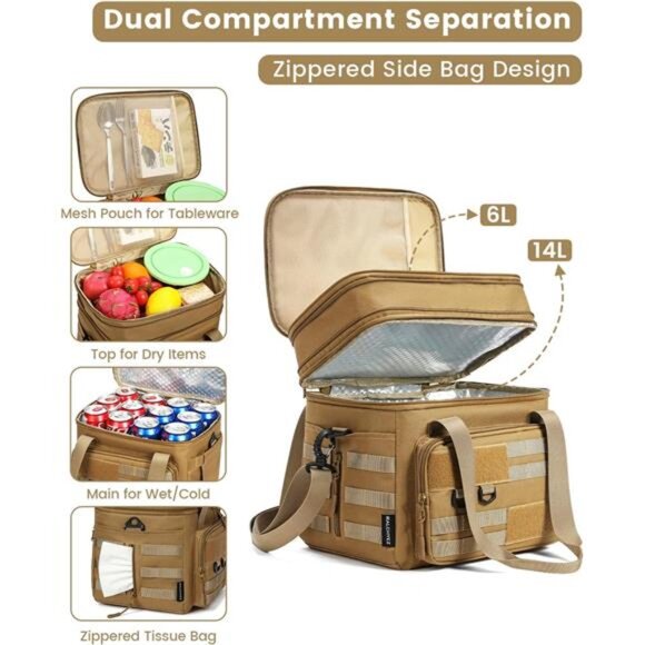 Tactical Lunch Bag,20L Large Heavy Duty DoubleDeck Insulated Lunch Box Leakproof - Picture 4 of 8